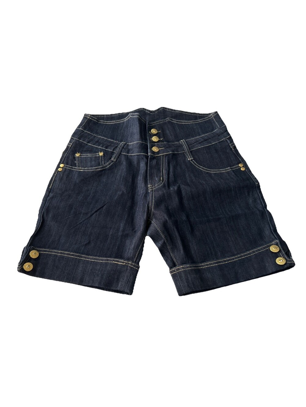 Exocet Womenβs Denim Shorts High Waisted Cuffed 11 Dark Blue